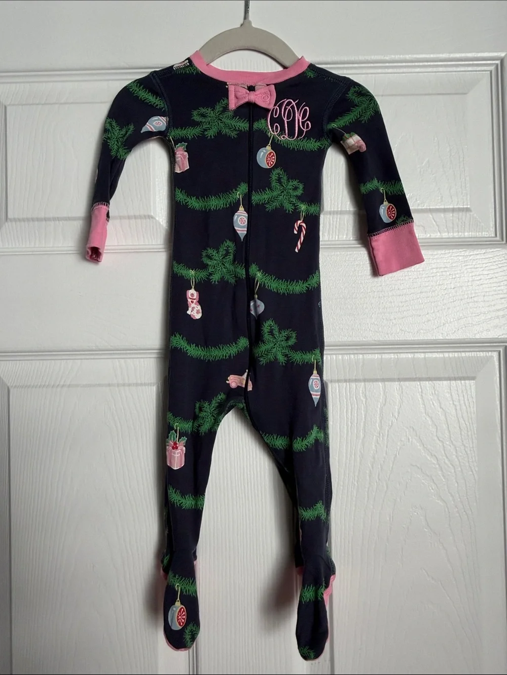 The Beaufort Bonnet Company ‘D’ Navy Footed One-Piece with Pink Trim